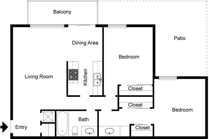 Floor Plan - 2 Bedroom 1 Bath