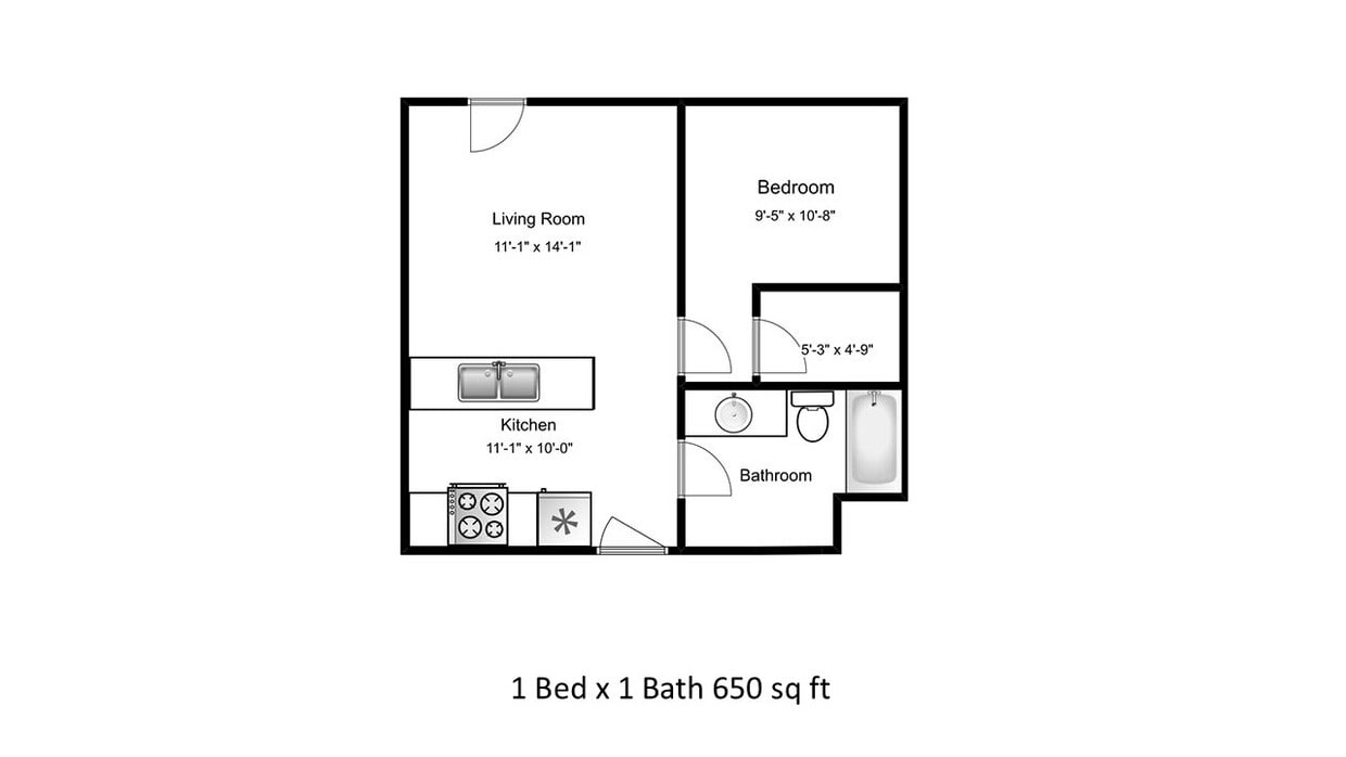 1 Bed X 1 Bath 650 sqft - 1C
