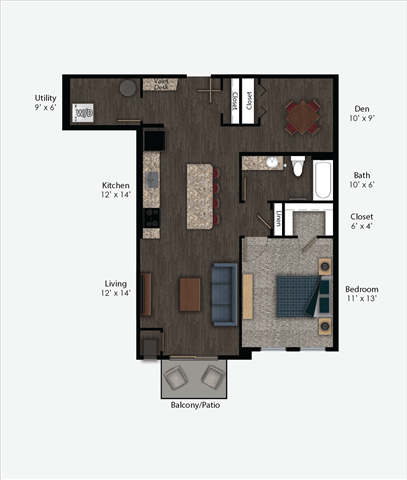 Floor Plan - Franklin Style B – 1BR + Den