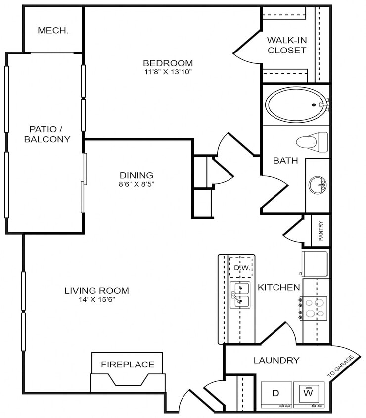 Floor Plan - 1 Bedroom, 1 Bathroom 842 SF 11D