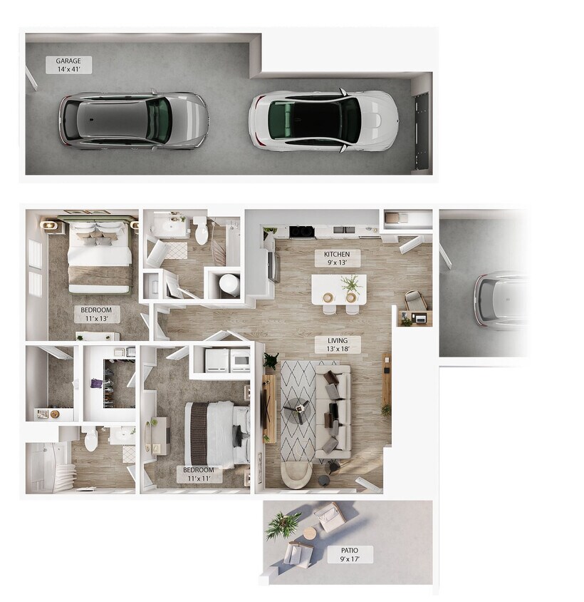 Floor Plan - 2 BR Designer Courtyard Garage