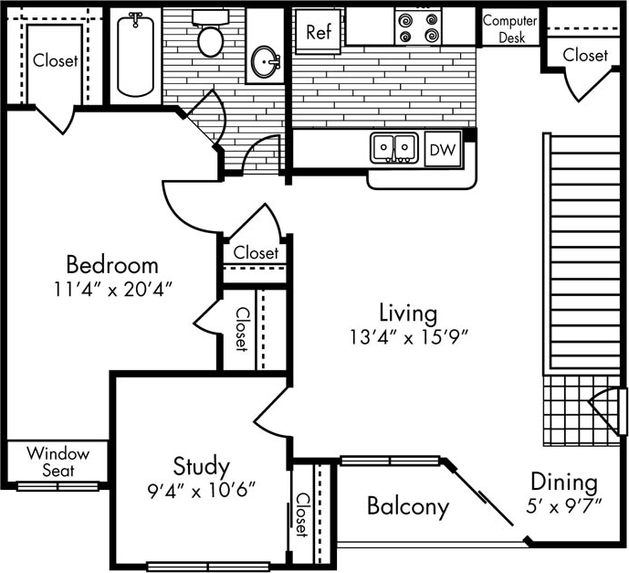 Floor Plan - Large One Bed, One Bath
