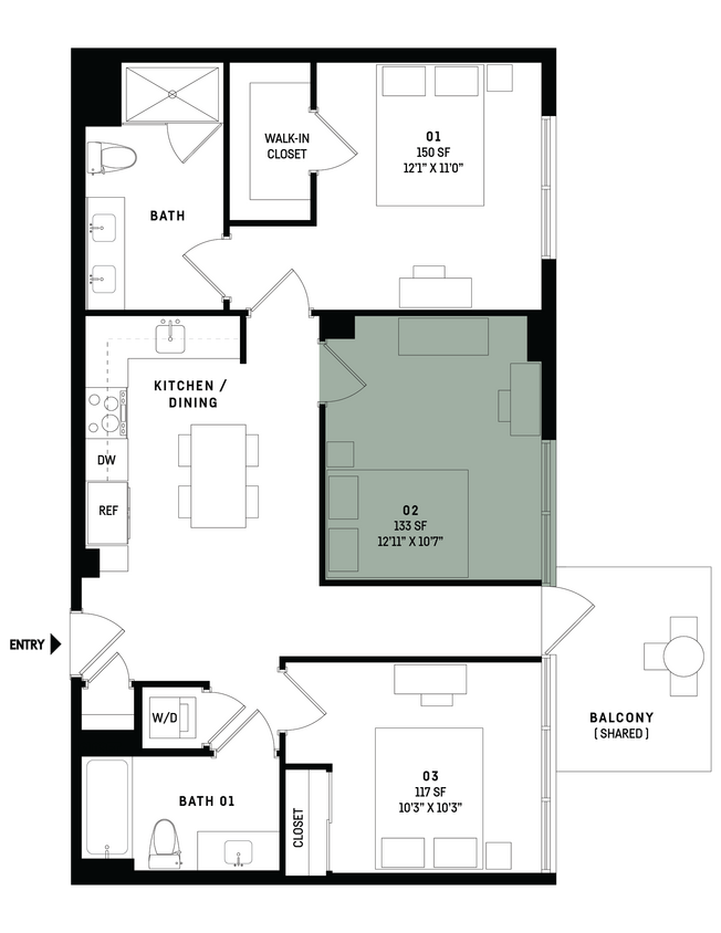 Floor Plan - Co-Living D16-Bedroom 2