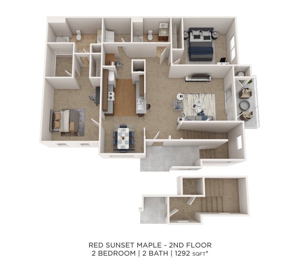 Floor Plan - Two Bedroom 2 Bath - 1,292 sqft