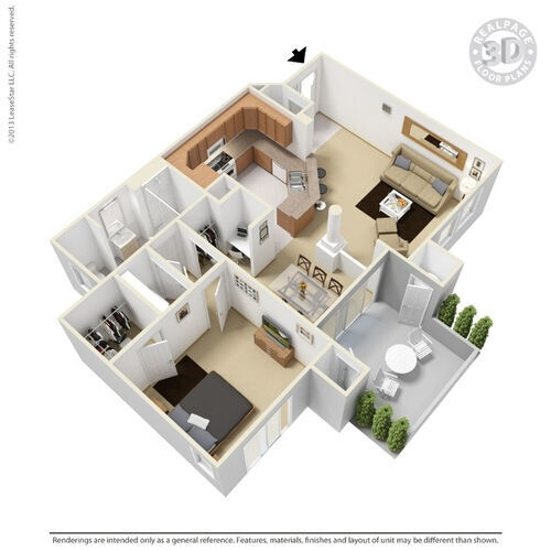 Floor Plan - 1BD, 1BTH B