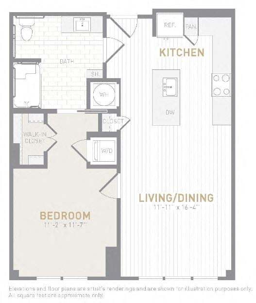 Floor Plan - 1 Bed 1 Bath-A03a