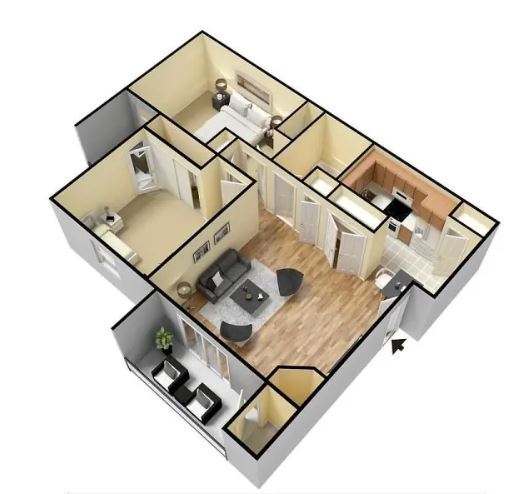 Floor Plan - B3 - 2 Bedroom, 1 Bathroom