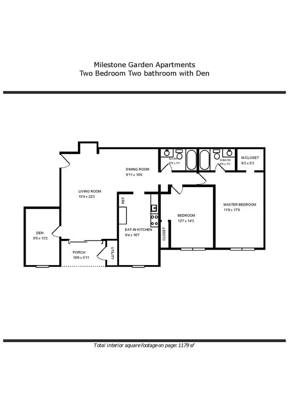 Floor Plan - Two bedroom/Two Bathroom with Den