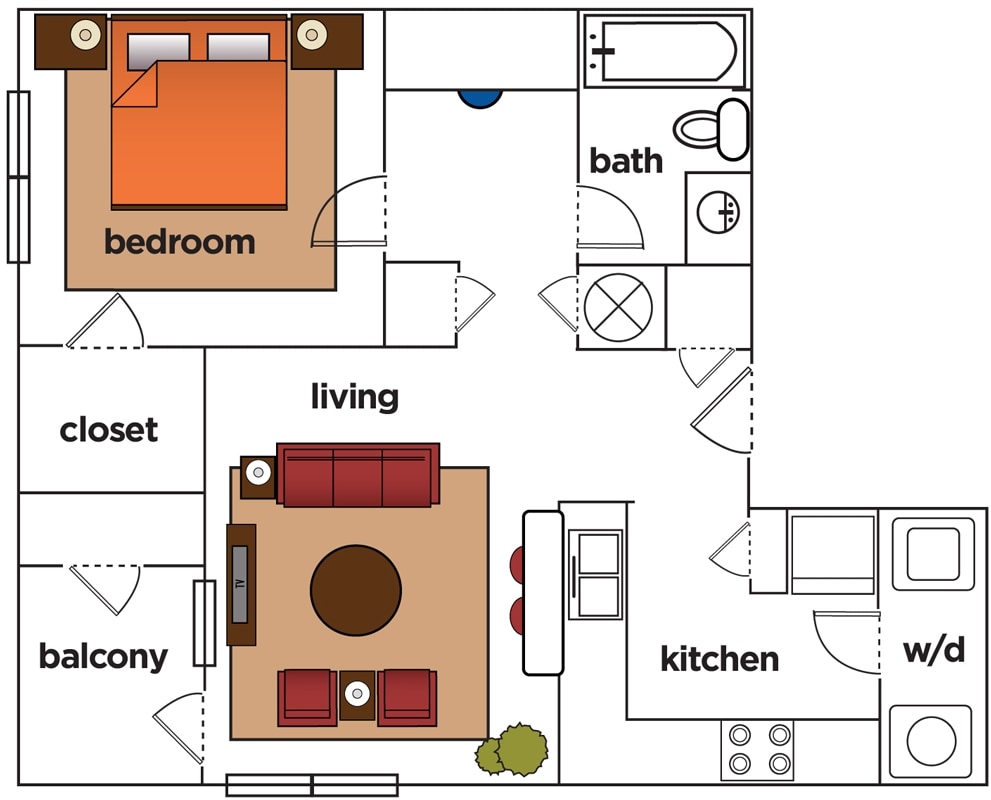 1 Bedroom 720 sq ft - 1 Bedroom A