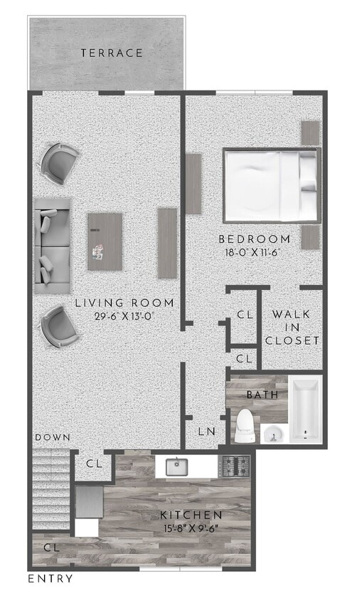 Floor Plan - Large 1 Bed 1 Bath