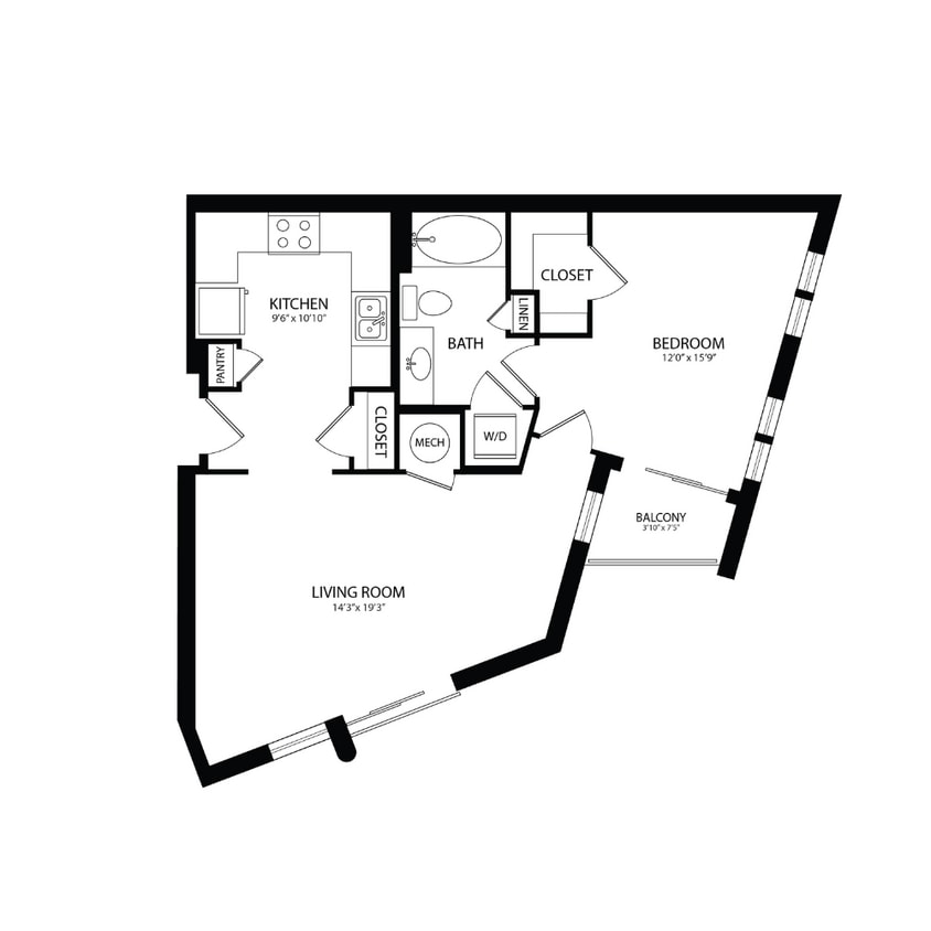 Floor Plan - 1 Bedroom, 1 Bath 722 SF A7