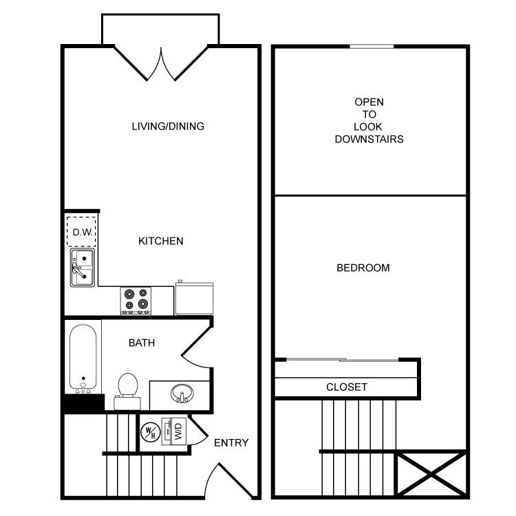 Floor Plan - Clearwater 1 Bed 1 Bath Townhome
