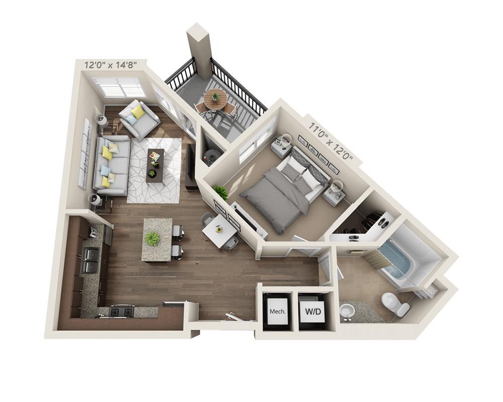 Floor Plan - One Bedroom A1B