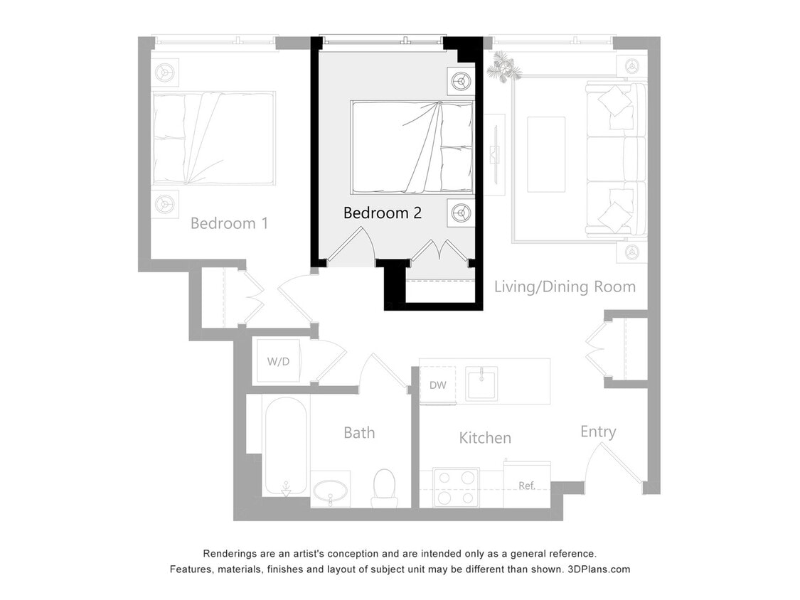 The Reserve_2D2 - Furnished Room in a 2 Bedroom 1 Bathroom (2D2)