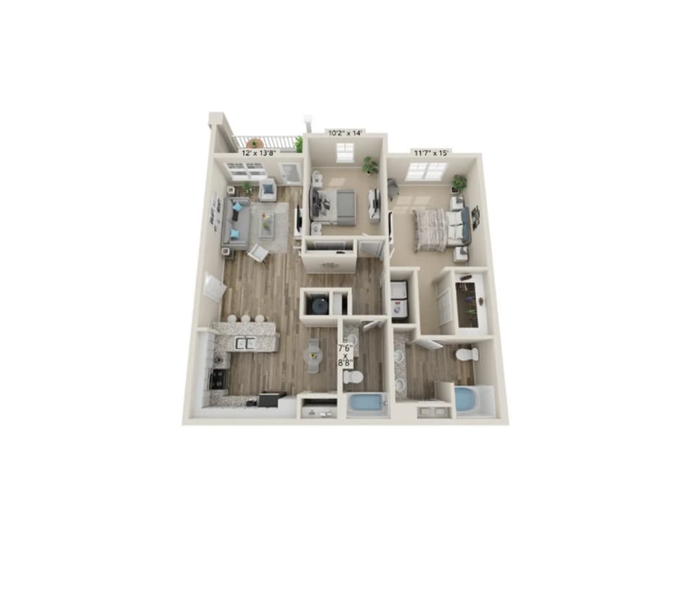 Floor Plan - Elm (2 Bed, Bath)