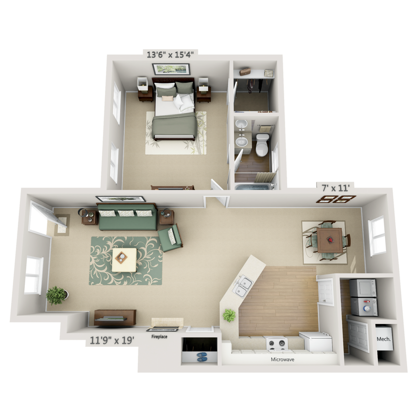 Floor Plan - 1 Bedroom Large
