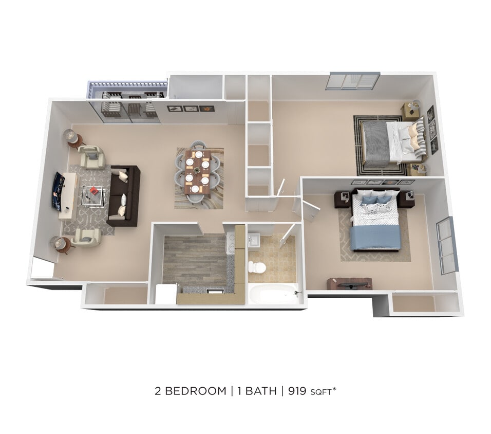Floor Plan - Two Bedroom - 919 sqft