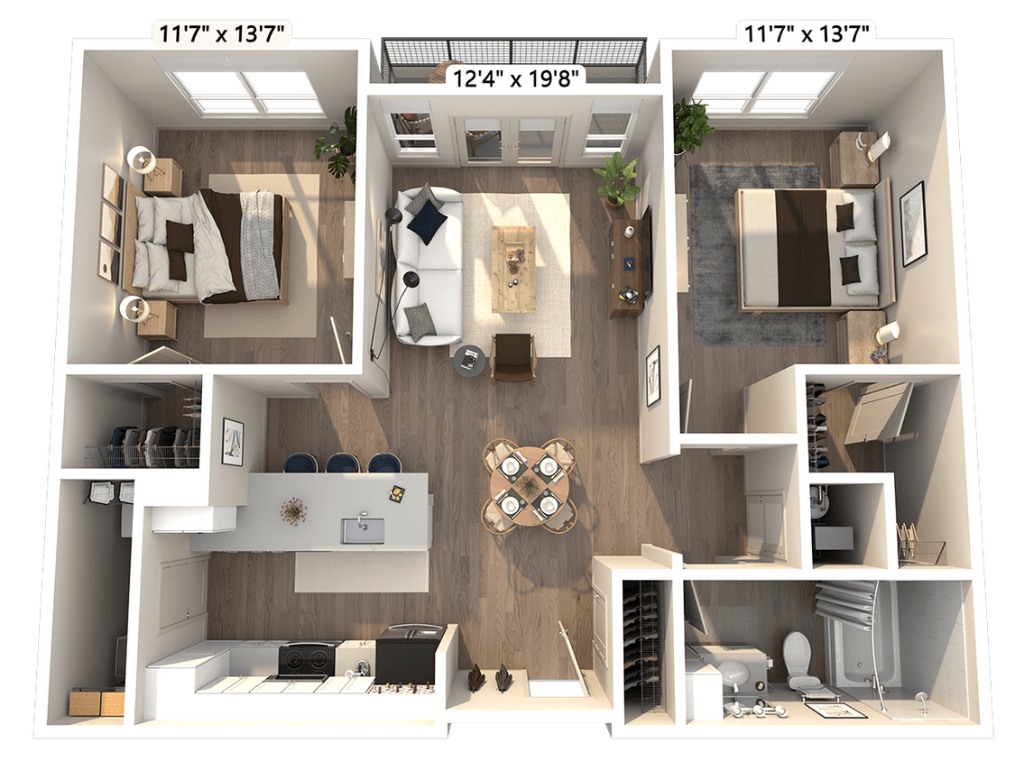Floor Plan - B2 2 Bed 1 Bath