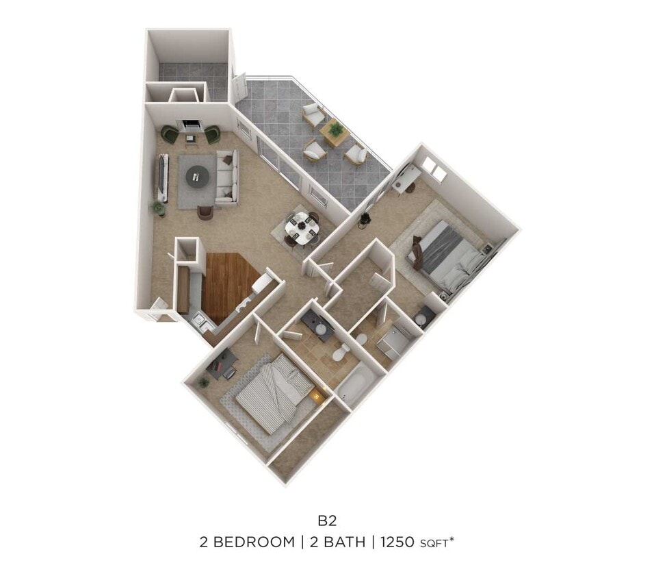 Floor Plan - Two Bedroom 2 Bath- 1250 sqft