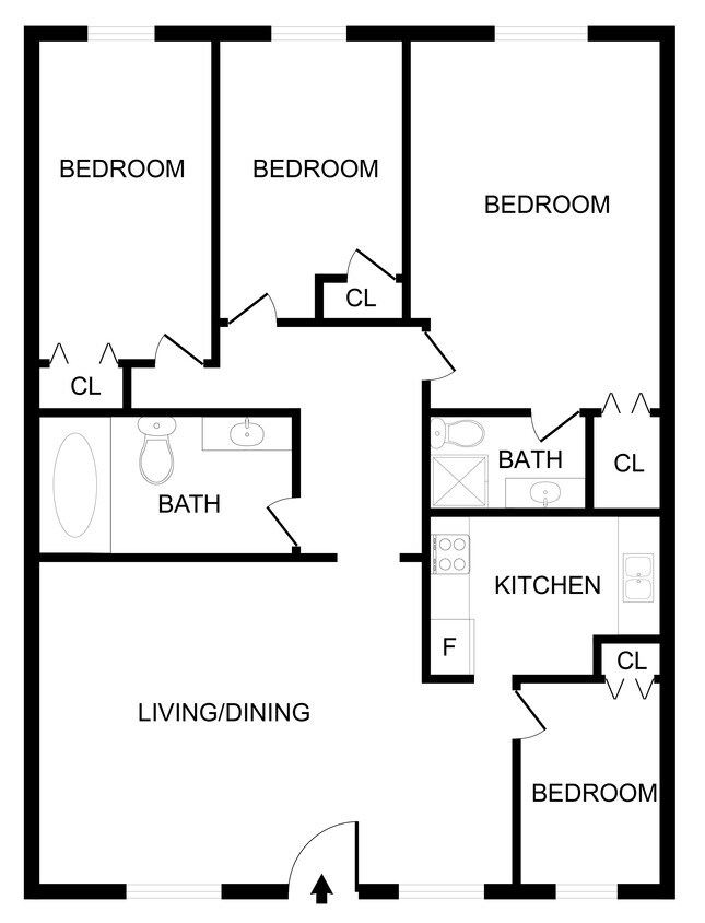 Floor Plan - FOUR BEDROOM ONE AND HALF BATH D1