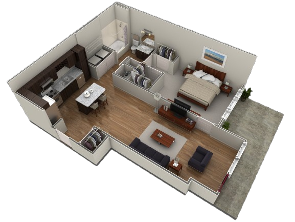 Floor Plan - 1 BR Designer Courtyard Garage