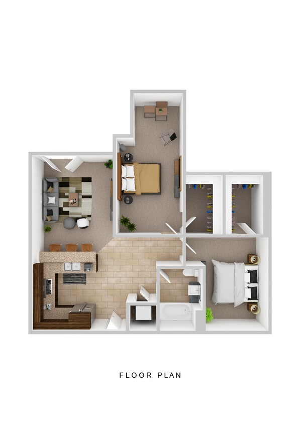 2BR, 1BA - Floor Plan - 2 BR/ 1 BA