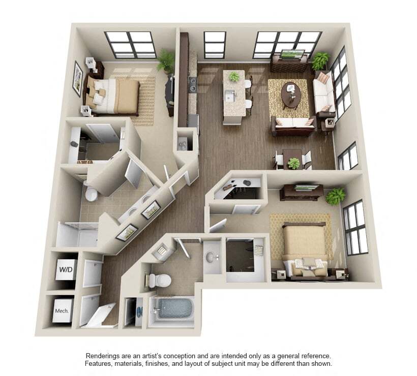 Floor Plan - 2 Bed 2 Bath-Hearthstone