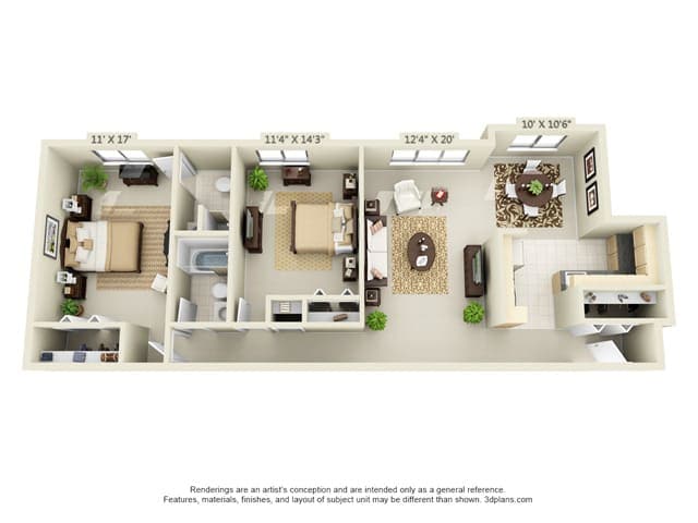Floor Plan - Plan F 2 Bed 2 Bath
