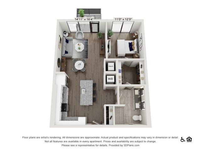 1 bed 1 bath | 856 sq ft - One Bedroom One Bath (856 SF)