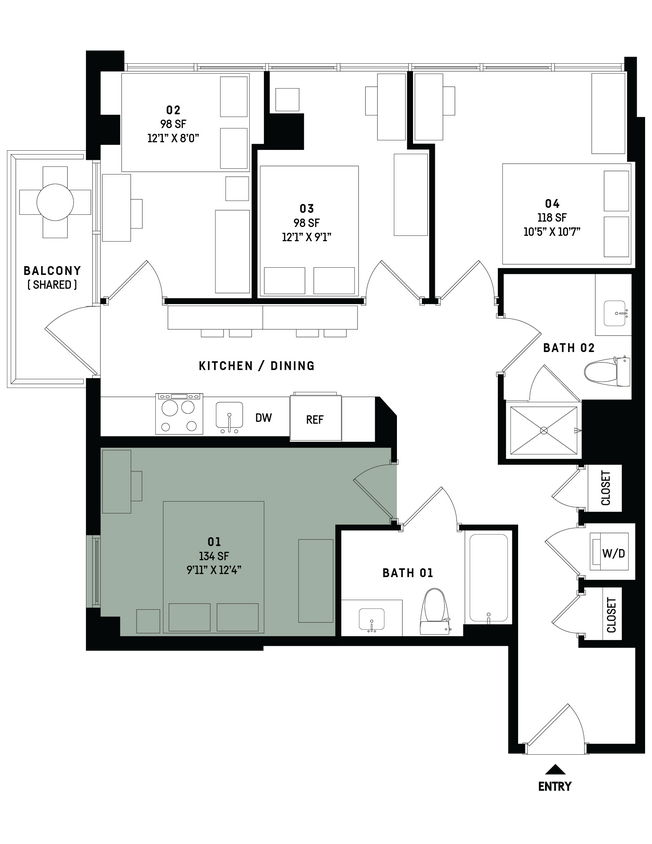 Floor Plan - Co-Living D8-Bedroom 1