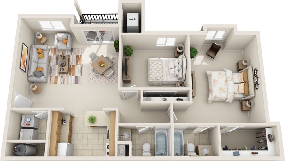 Floor Plan - 2 Bed 2 Bath | Renovated