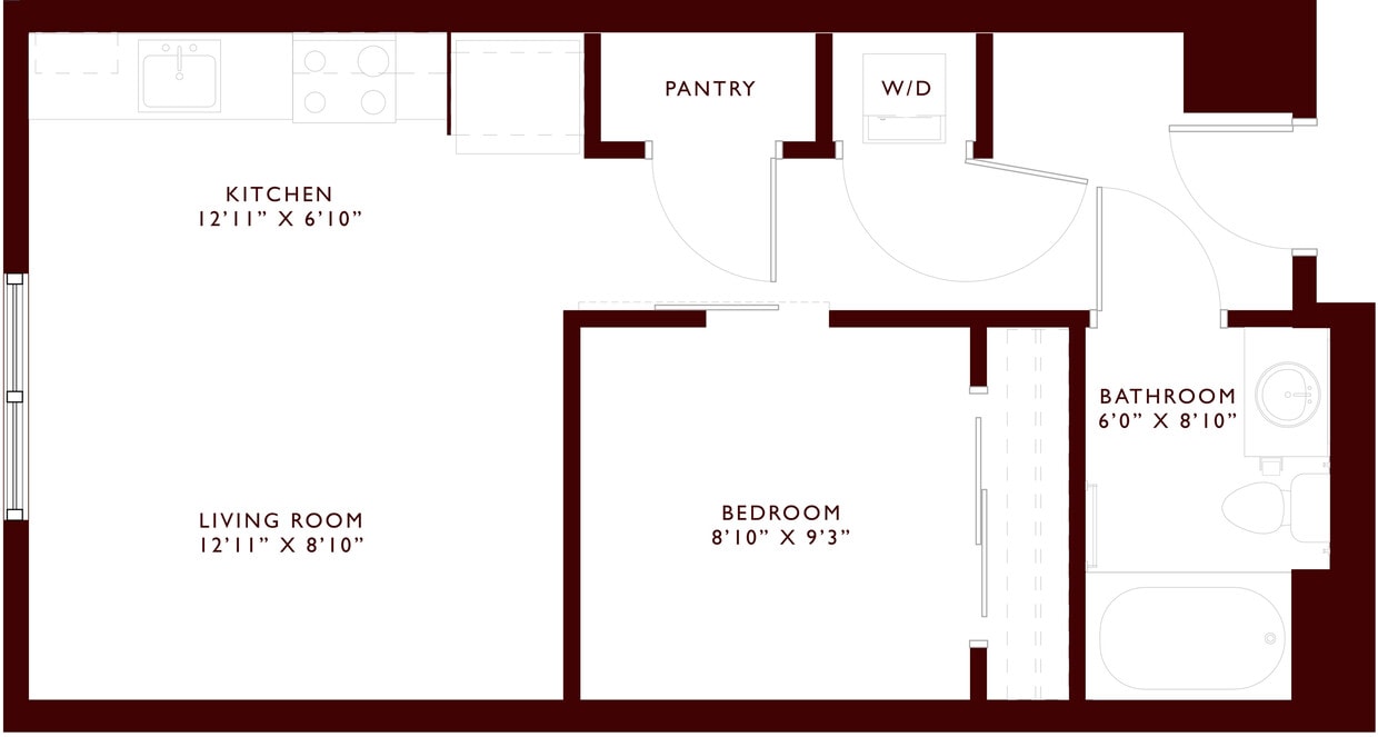 Explore this efficient and stylish apartment layout featuring spacious living areas. - S4 - Urban 1x1