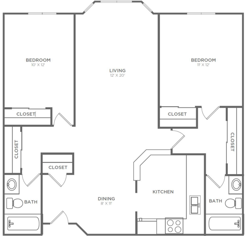 2 Bedroom 2 Bathroom B3 | from 1024 sq ft - B3R