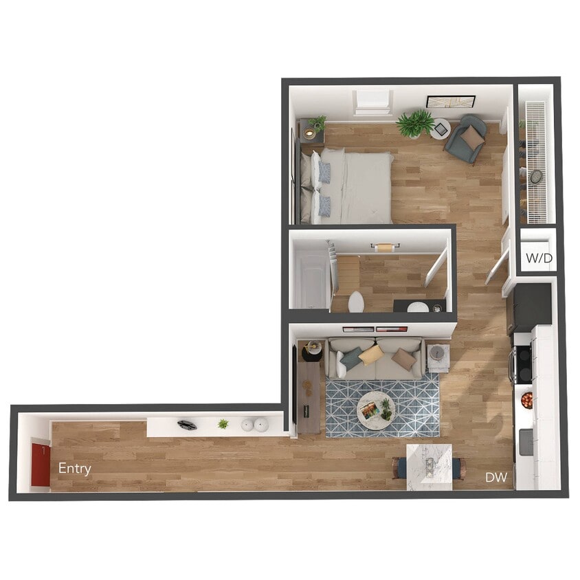 Floor Plan - 1 Bed/1 Bath Open
