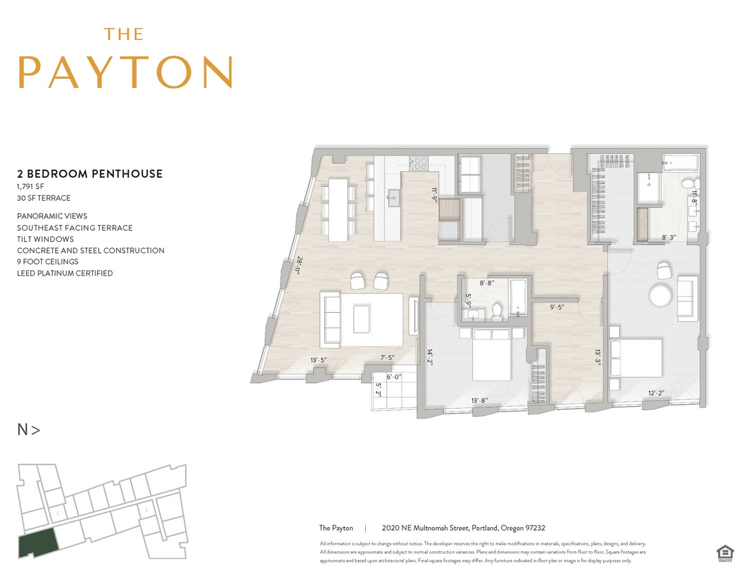 2x2 Den Penthouse Classic floor plan The Payton - 2x2 Den Penthouse Classic