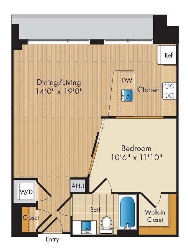 Floor Plan - 1 Bed 1 Bath Jr.-A2a