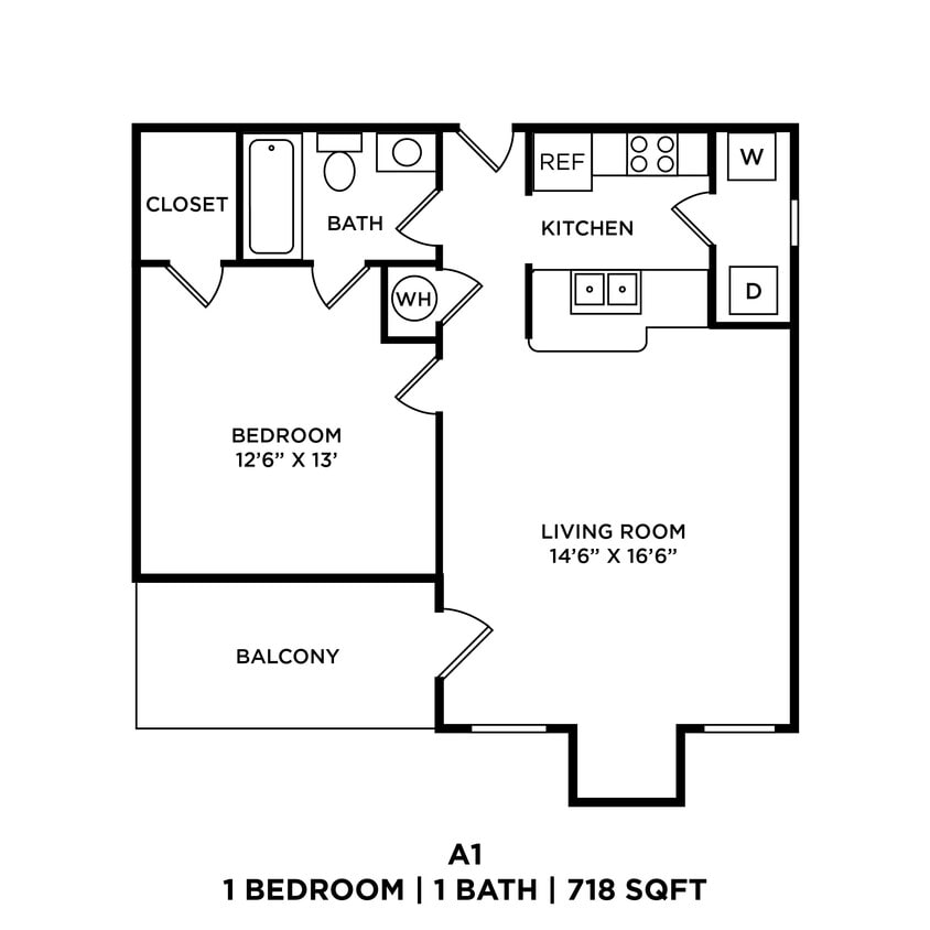 Floor Plan - One Bedroom - 718 sqft