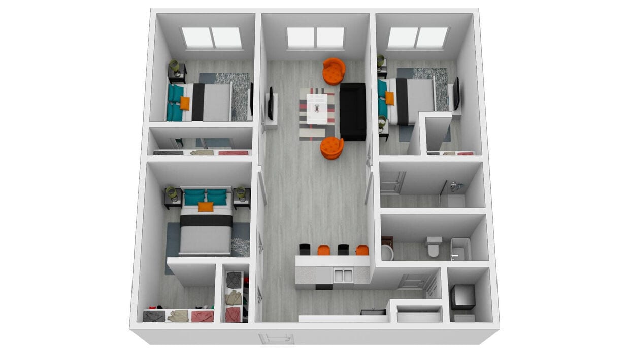 Floor Plan - 3 Bed, 2 Bath (1275-1296 SF)