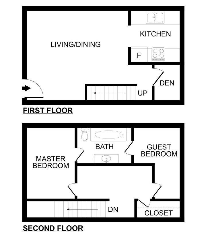 Floor Plan - TWO BEDROOM ONE AND HALF BATH B4