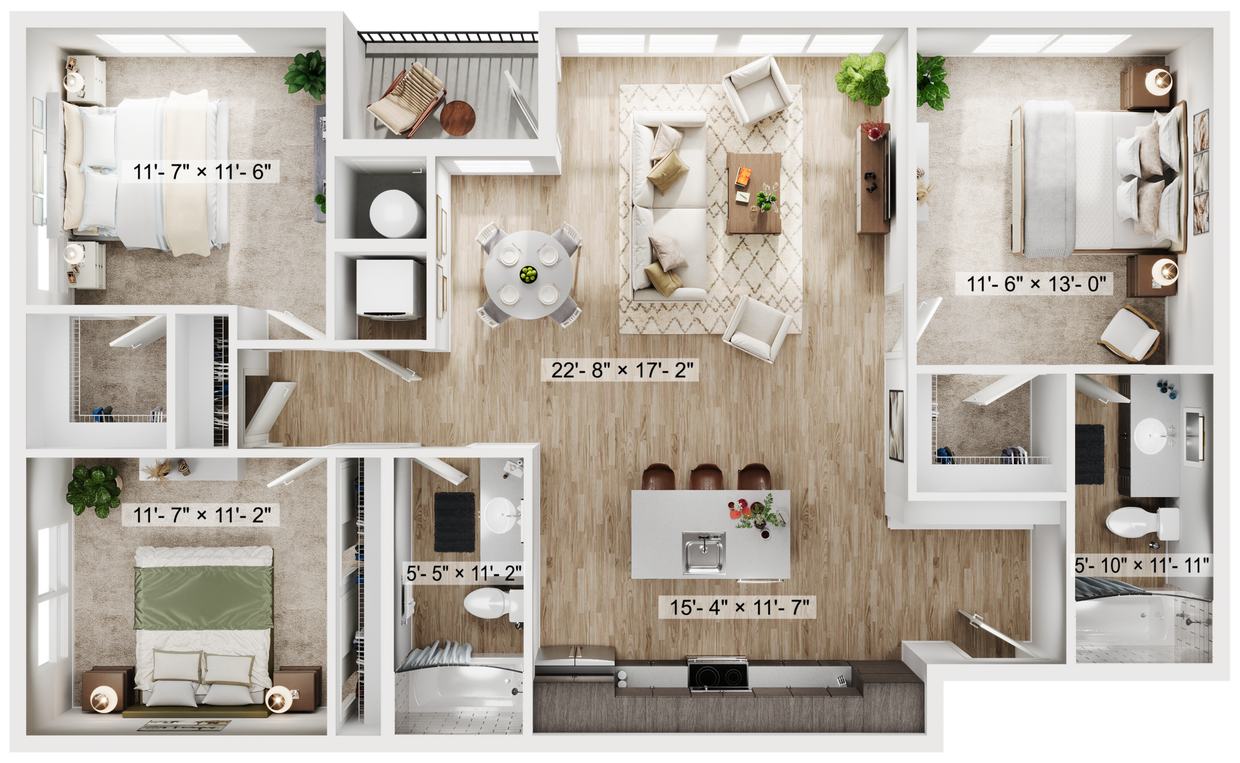 Floor Plan - 3BR/2BA C1
