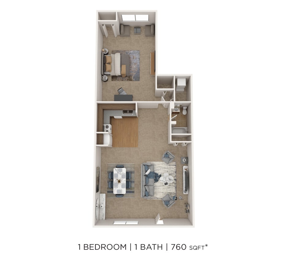 Floor Plan - One Bedroom - 760 sqft