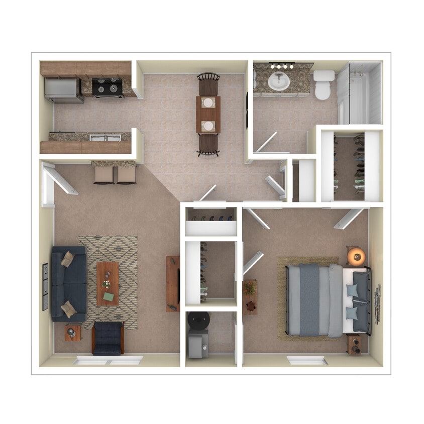 1D/1F - 1 Bed, 1 Bath, 625-715 sq. ft. - 3D Furnished - Fentress