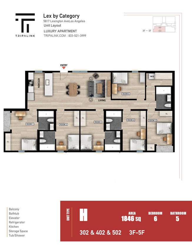 Floor Plan - Private Room in Shared 6 Bed/5 Bath