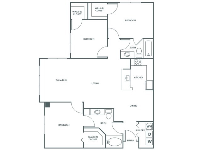 Floor Plan - Three Bedroom Two Bath (1388 SF)