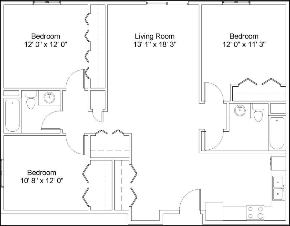 Floor Plan - CP4 - 3 Bed/2 Bath | 1,240 SF