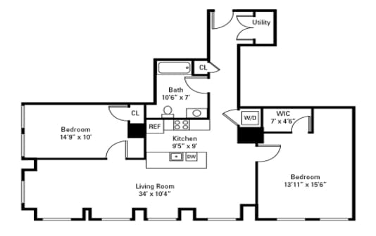 Floor Plan - 2 Bedroom 1 Bath