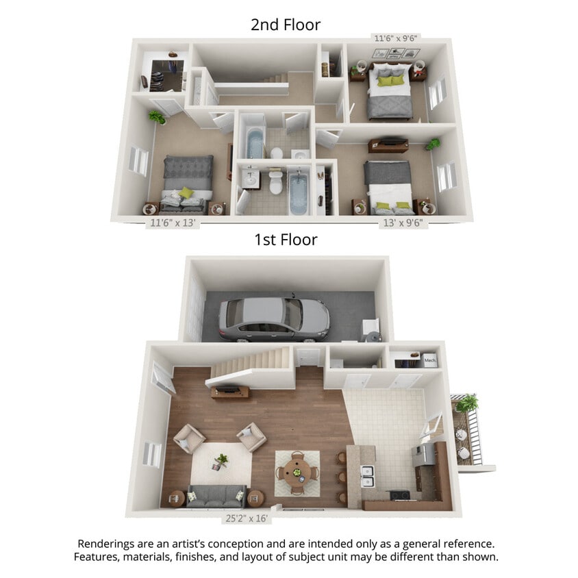 Floor Plan - 3 Bedroom Townhome with Main Level Garage