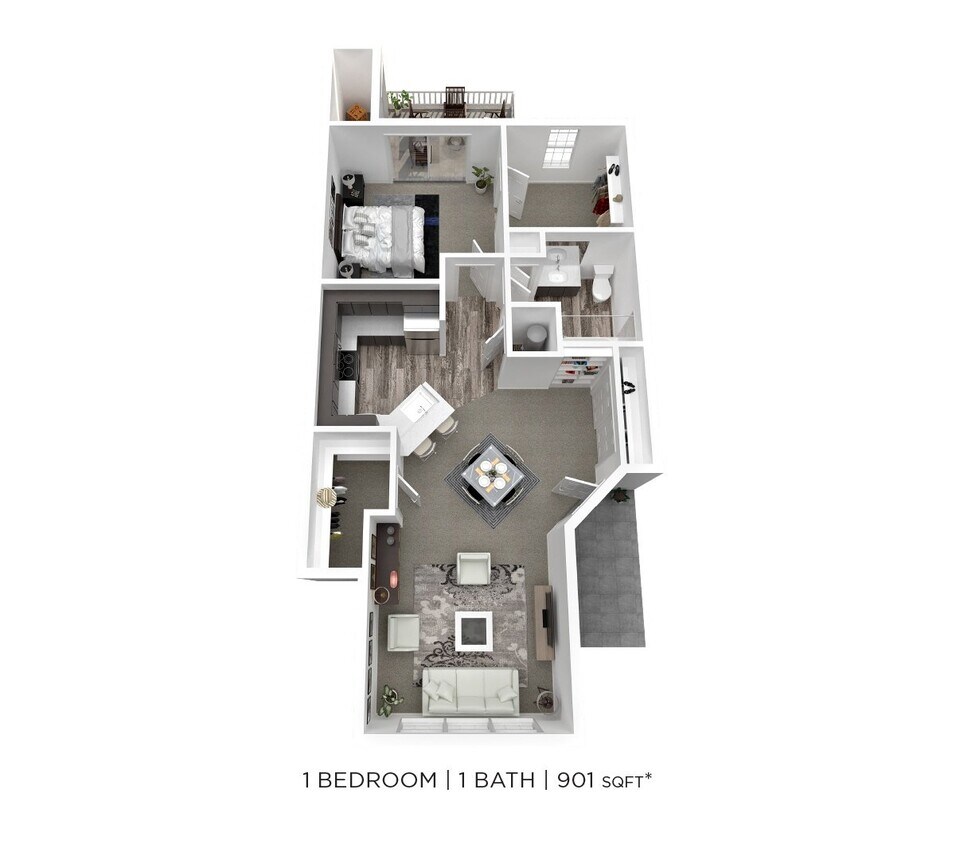 Floor Plan - One Bedroom - 901 sqft