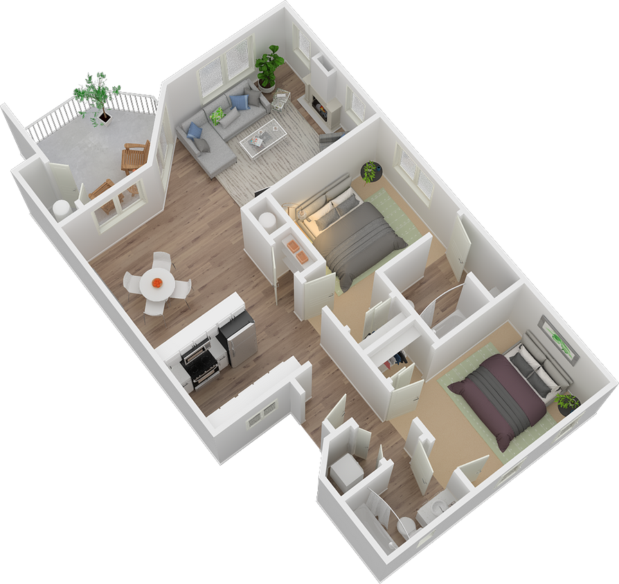 Floor Plan - 2BD, 2BTH SD