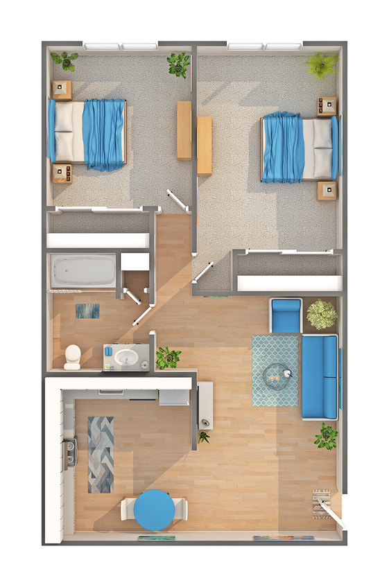 B1R | 2-Bedroom Floorplan - B1R